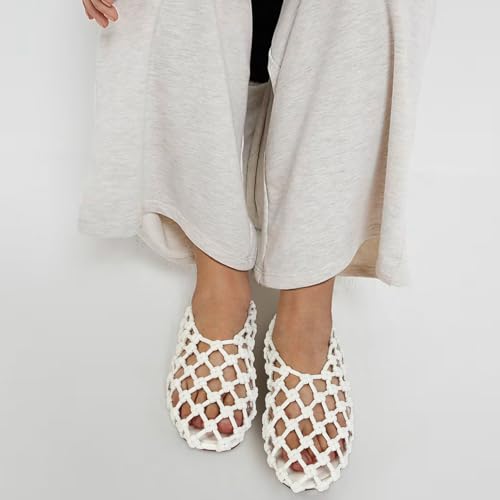 Image of Mesh Ballet Flats for Women Round Toe Woven Hollow Beach Ballerina Flats Summer Cute Casual Mary Jane Shoes