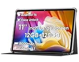 2025 Upgraded Android 14 Tablet, 11inch Tablet PC,Support Face Unlock, Octa-core CPU,12GB+128GB+1TB Expand, 8000mAh Big Battery, 18W Fast Charging, WiFi6, BT5.0,Touchscreen Display Tableta with Case