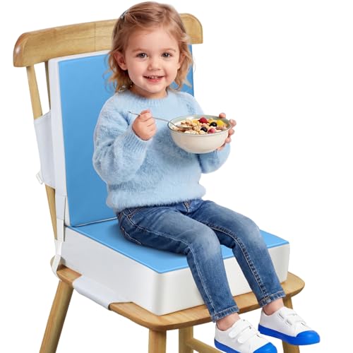 Toddler Booster Seat for Dining Table, Slip Bottom Double Safety Straps, Stronger Support Booster Seat Dining Toddler, Breathable Fabric Booster Seat for Table (Blue)