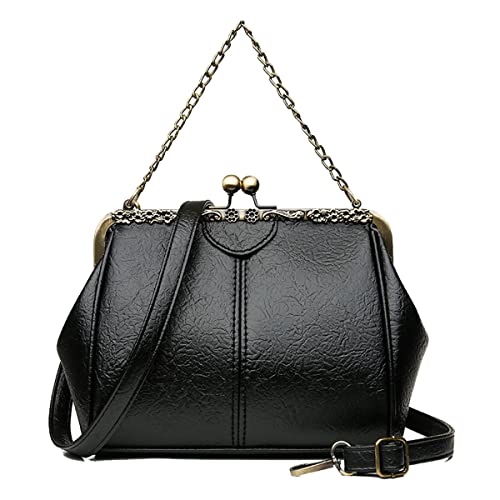 Retro Handbags and Purses for Women Chain Kiss Lock Top-Handle Satchel PU Leather Shoulder Bag Hollow Tote Champagne