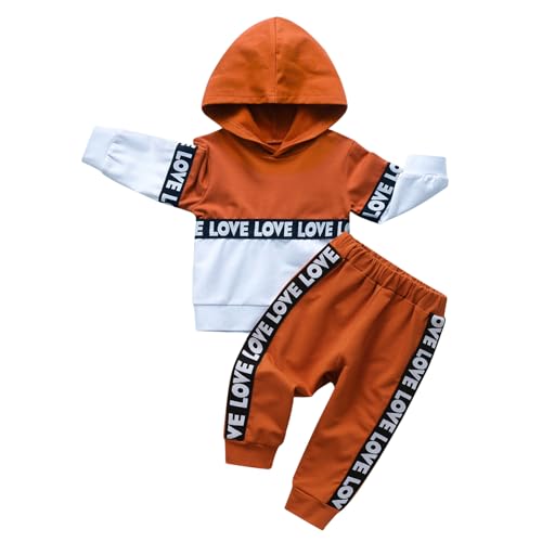 Image of Rebey Toddler Infant Baby Boy Girl Clothes Long Sleeve Color Block Love Hoodie Tops Sweatsuit Pants Outfit Set