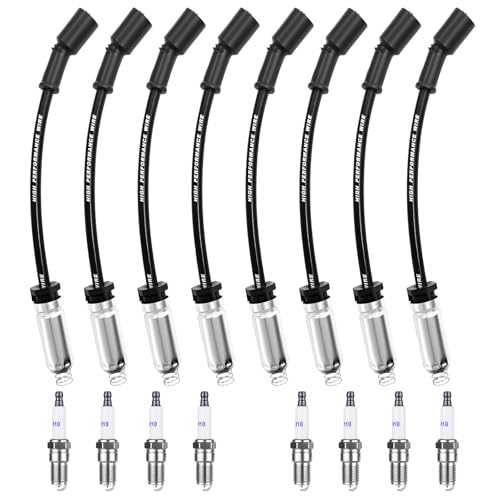 High Performance Spark Plugs and Wires Fit for 1999-2013 Chevy Silverado 1500 2500 Tahoe Suburban Avalanche GMC Sierra Yukon Escalade Replace for 9748HH 9748UU 41-162 41-110 with 4.8 5.3 6.0 6.2 V8