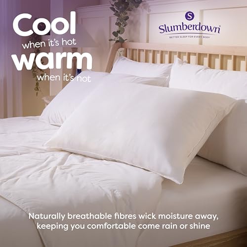 Slumberdown 100% British Wool Pillows 2 Pack - Naturally Cooling & Moisture-Wicking for Hot Sleepers, Luxury Back & Side Sleeper Bed Pillows - Hypoallergenic Cotton Cover, UK-Made (48 x 74cm)