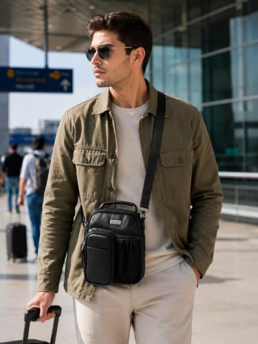 Image of Allen Cooper Premium Leather Sling Bag for Men | Crossbody Messenger Bag with Adjustable Shoulder Strap | Travel Organizer Shoulder Bag for Daily Use, Office & Outdoor Carry
