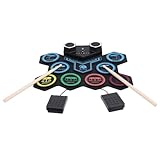 Sorandy Elektronisches Schlagzeug-Set, Roll-Up-Drum-Übungspad, 2 Pedale und Sticks, Integriertes Schlagzeug-Set mit Zwei Lautsprechern und Kopfhörer, Ideal für Weihnachts- und Geburtstagsgeschenke