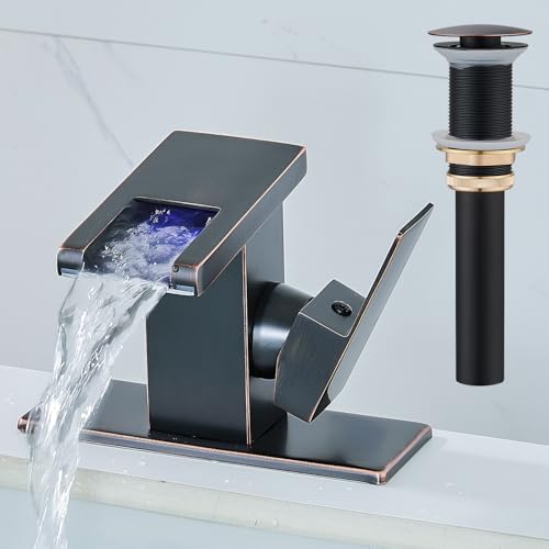 Image of AVSIILE LED Bathroom Sink Faucet, Oil Rubbed Bronze, Waterfall, Side Handle