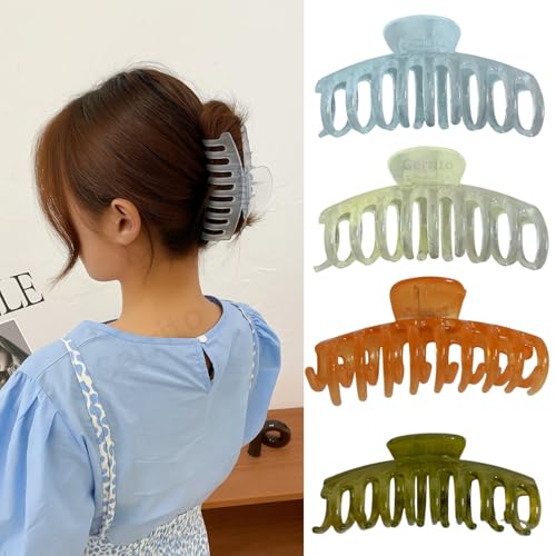 Image of Cerrito 4 Pcs Big Hair Claw Clips, Large Round Clutchers for Hair, Strong Hold Nonslip Jelly Clip Hair Accessories for Women & Girls with Thick, Thin, Curly, Straight, Multicolor