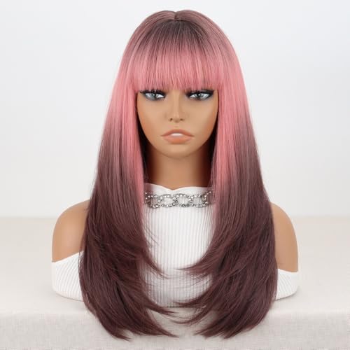 Zephyria rosarotbraune Echthaarperücke mit Pony