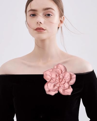 Image of Fabric Rhinestone Flower Big Brooch Lapel Pins for Women Elegant Crystal Floral Brooches Pin for Dresses Suit Accessories Jewelry Boutonniere Corsage Wedding Party 5.5in