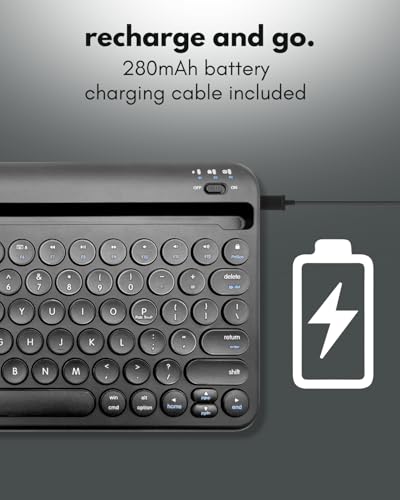 Image of Macally Bluetooth Keyboard for Tablet | Wireless Keyboard for iPad mini /Air /Mini, iPhone (Multi-Device, Built-in Stand, Rechargeable) Easy to Use and Cute Portable