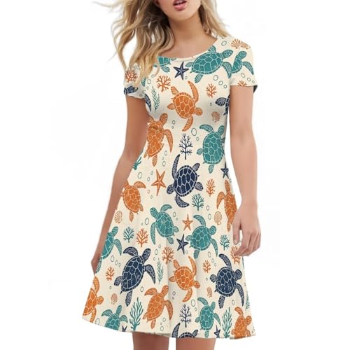 Image of AFPANQZ Womens Casual Summer Lightweight Vintage Dress Short Sleeve Midi Dress Knee-Long Luxury Formal Dress