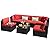 Devoko 7 Pieces Outdoor Sectional Sofa Patio Furniture Sets Manual Weaving Wicker Rattan Patio Conversation Sets with Cushion and Glass Table (Red)