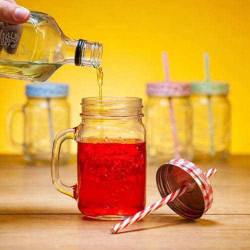 Image of (Pack of 1 Glass Jar with Lid Straw and Handle Coffee Tea Milk Mug for Home Office and Traveling Espresso Chocolate & Beverage, Mocha, Cappuccino, Shake, Juice Mug 400ML (Mason Jar)