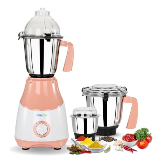 NeuOn Avanza 750 Watt Mixer Grinder for Kitchen with 3 Jars Countertop Blender with 3 Speed Levels Stainless Steel Blade Multipurpose Grinding Wet & Dry Masala Chutney and Smoothie