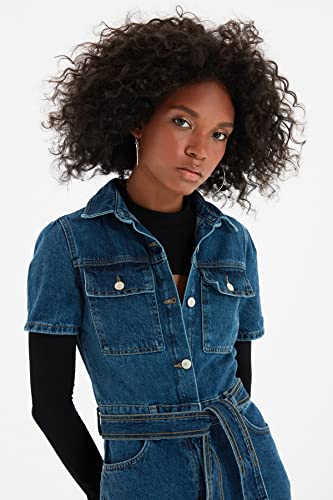 Trendyol Blue Arched Denim Overalls Salopette, 42