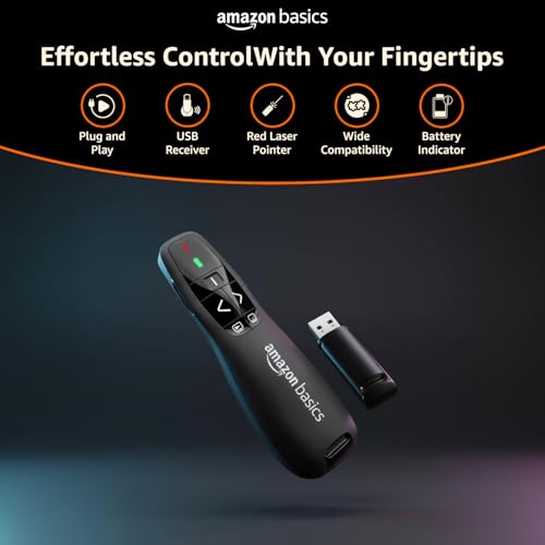 Image of Amazon Basics Wireless Laser Controller for Presentation, with USB Receiver and Battery Indicator (Battery Not Included)