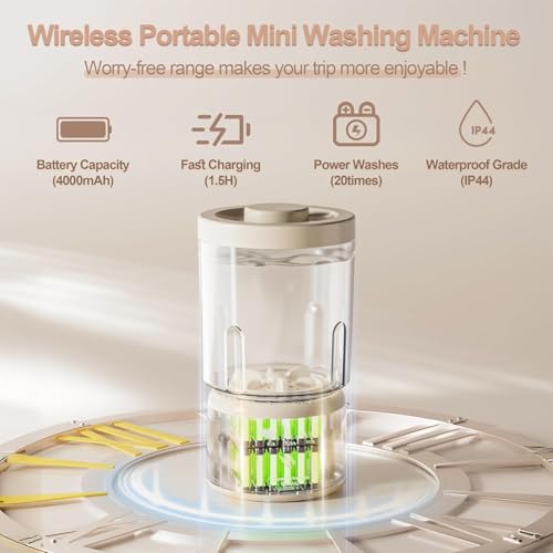 Image of Portable Mini Washing Machine, Underwear Washing Machine Small Clothes Washer Makeup Brush Cleaner (Cream)