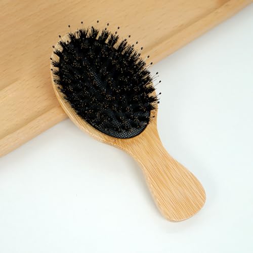 XUXPFJ Peine de bambú Natural con cerdas de jabalí, Cepillo portátil de Madera con cojín de Aire, desenredante del Cuero cabelludo, Herramientas de peluquería(Wood1)