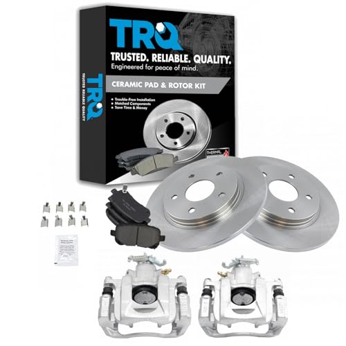Image of TRQ Rear Brake Pad and Rotor Set Ceramic Solid Rotors Calipers | For 2008-2012 Chrysler Town & Country Grand Caravan 2009-2012 Volkswagen Routan