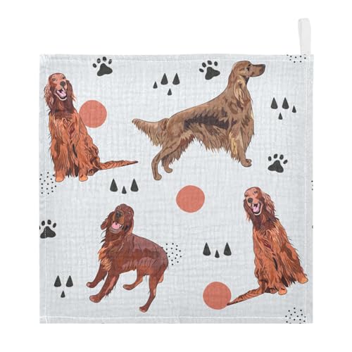 Image of vvfelixl Irish Setter Dog Pattern Baby Burp Cloths Baby Muslin Washcloths for Boys Girls Cotton Baby Face Towel for Newborn Infants Soft and Absorbent 11.8 X 11.8 in, 5 Pack