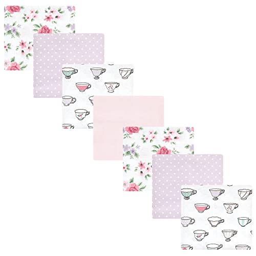 Image of Little Treasure Hudson Baby Cotton Poly Flannel Receiving Blankets Multipack, Purple Tea Party, 30x30 inches