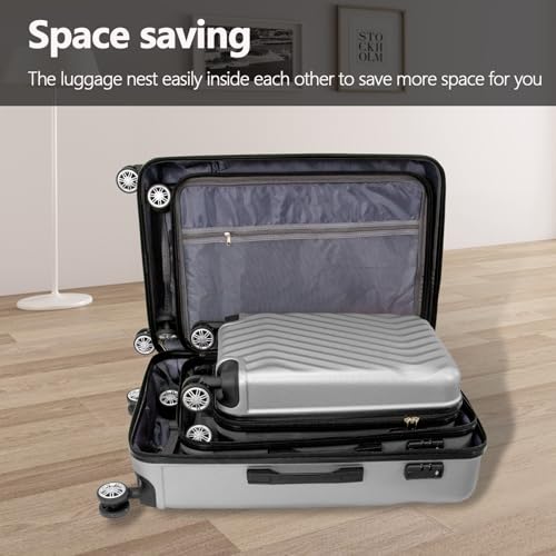 VANELC Hardside Lightweight Luggage Sets Featuring 4-Spinning Wheel Robust ABS and Secure TSA Lock Luggage Set 3 Pieces(20/24/28 Inches) Women and Men (Silver Grey, 3PCS)4