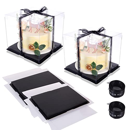 Black Cake Boxes. Yotruth 10 x 10 x 5” Bakery Boxes with Window 20pcs Black Disposable Cake