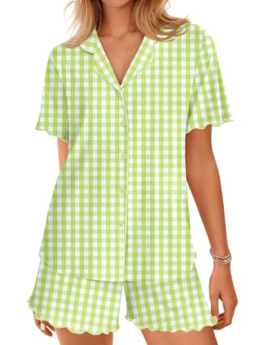 Image of Ekouaer Button Up Pajamas for Women Set Ribbed Knit Pjs 2 Piece Lounge Set