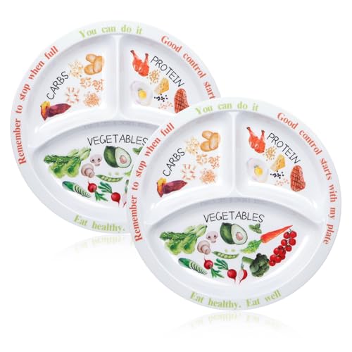 Yuecda Placa de control de porciones para una alimentación equilibrada, plato de nutrición saludable para adultos y adolescentes, separadores de melamina, perfecto para una alimentación equilibrada y