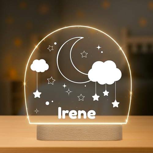 Lámpara Infantil Personalizada con Nombre - Luz LED Quitamiedos para Habitación de Bebé con Diferentes Diseños - Regalo Original para Bebe, Nacimiento, Bautizo o Cumpleaños (LUNA)