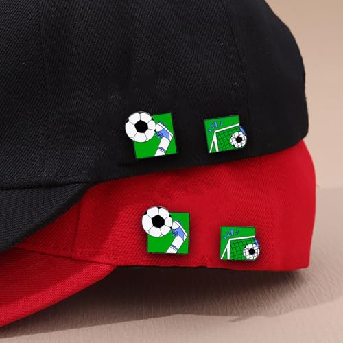 Image of 2Pcs Cartoon Football Alloy Brooch, a Handsome Goal Enamel Pin, Sports Lapel Pin, Cute Alloy Backpack Pin Badge Jewelry Suitable for Daily Clothes and Bags Decoration, Party Collection, Gift Giving