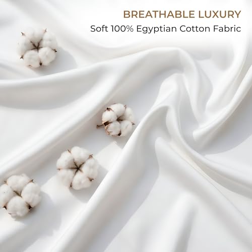 Image of SGI bedding 100% Egyptian Cotton Sheets Twin Size - 600 Thread Count Sheets Set, Soft, Cooling, 15 inch Deep Pocket, Luxury Hotel Bedding, Breathable, Durable - White