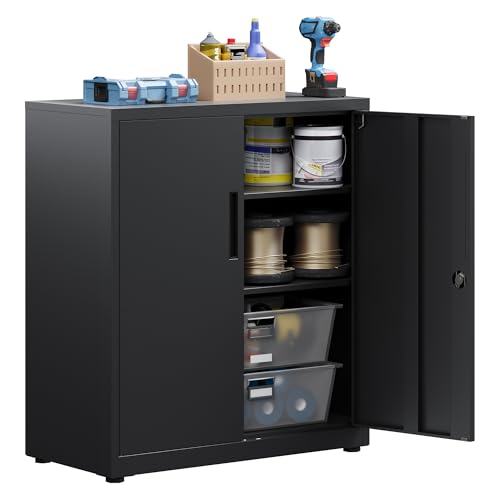 HOMSTEEL Armoire de Rangement en Métal, Armoire de Garage verrouillable avec 3 Étagères, de Bureau avec étagères Réglables, pour Le Bureau, Le Garage et...