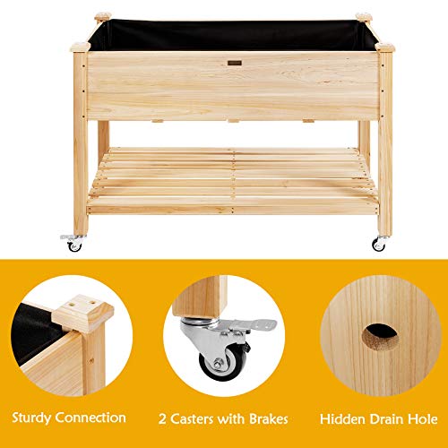Giantex Raised Garden Bed On Wheels, Wood Planter Box With Legs, Liner, Drain Holes, Elevated Garden Bed For Vegetables, Standing Garden Container For Backyard, Patio, 47.5" Lx 23.5" Wx 33" H #TOP6