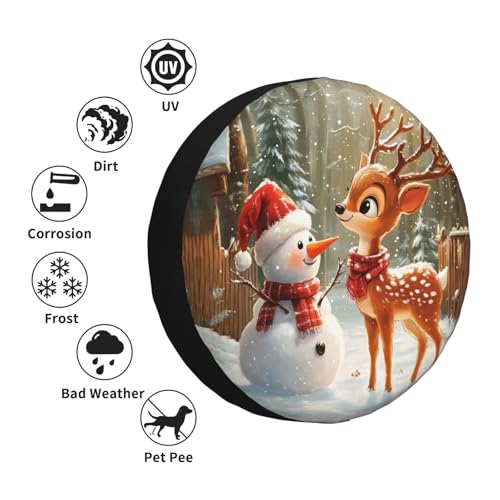 Image of Christmas Reindeer Spare Tire Cover Winter Weatherproof Universal Wheel Protectors Christmas New Year Wheel Covers for Rv Camper Travel Trailer SUV Truck 16 Inch Holiday Xmas Decor