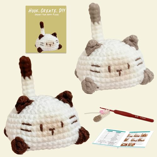Image of JueRum Cat Crochet Kit for Beginners,Learn to Crochet Beginner Crochet Kit for Adults, Amigurumi Crochet Animals Cat Crafts Knitting Kit with Step-By-Step Video Tutorials