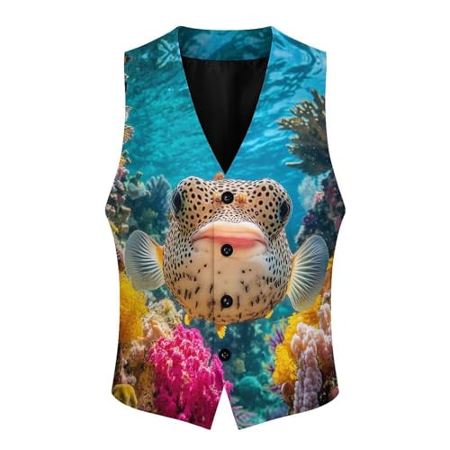 Puffer Fish Coral Fish Men's Suit Vests Dress Vest V-Neck Waistcoat Slim Business Formal with Pocket4