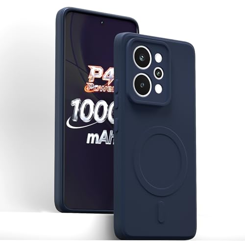 Image of Amazon Basics Back Cover for Realme P4 Power 5G Soft Matte Silicone with Camera Protection | Mag-Safe Logo (Not Mag-Safe Compatible) | Shockproof Slim Fit Bumper Case (Blue)