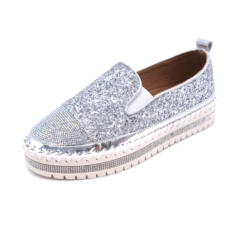 Image of Women's Fashion Rhinestone Slip On Sneakers Casual Comfort Platform Walking Shoes Cute Bowknot Glitter Bling Loafers