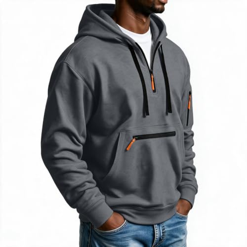 Workout Hoodies for Men Quarter Zip Pullover Tactical Hooded Sweatshirt - image 5