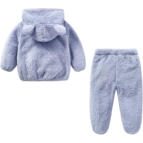 Image of Baby Teddy Bear Ear Soft Flannel Long Sleeve Hoodie & Leggings Unisex All Season Clothing Set For Baby Boys And Baby Girls