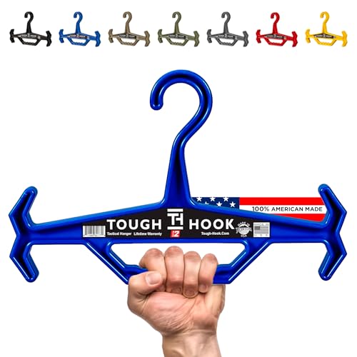 Tough Hook Original Heavy Duty Hangers – The Superhero of Hangers USA-Made, Anti-Slip ABS Resin Tactical Hanger for Police Gear, Scuba Gear & Dive BCD – DuraResin 200-lb Cap Wetsuit Hanger, 1 Blue