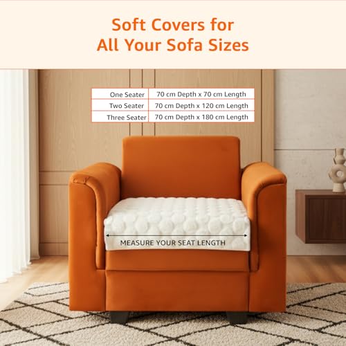 Image of Amazon Basics Quilted Sofa Cover for Single Seater, Playful Polka Dots, Non-Slip Sofa Pad, 70x70 cm, Soft Silicone Grip Dots, 100% Polyester, Machine Washable - Off-White