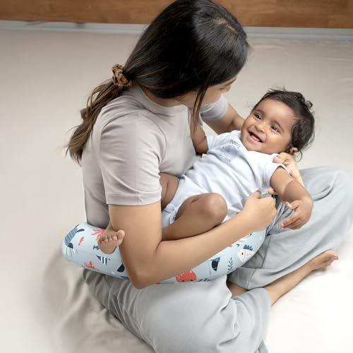 Image of Wakefit Nursing Pillow with Cape for Breastfeeding & Baby Care | 5 in 1 Feeding Pillow with 100% Cotton Removable Cover | Super Soft & Machine Washable | Coral Dive