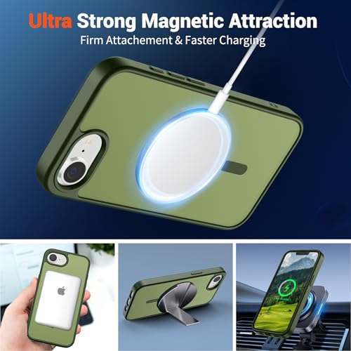 Image of SUPFINE Magnetic for iPhone 17e Case /iPhone 16e Case 2025 (Compatible with MagSafe)(Military Grade Drop Protection) Slim Translucent Matte Shockproof with Anti-Fingerprint Phone Case,Cangling Green