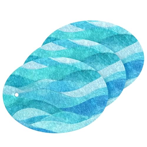 Image of Kcldeci 3 Pack Kitchen Scrub Sponges Watercolor Sea Ocean Wave Blue Teal Turquoise Colored Wave Kitchen Dish Sponge Non-Scratch Microfiber Sponge for Household Cleaning Dishes, Pots and Pans