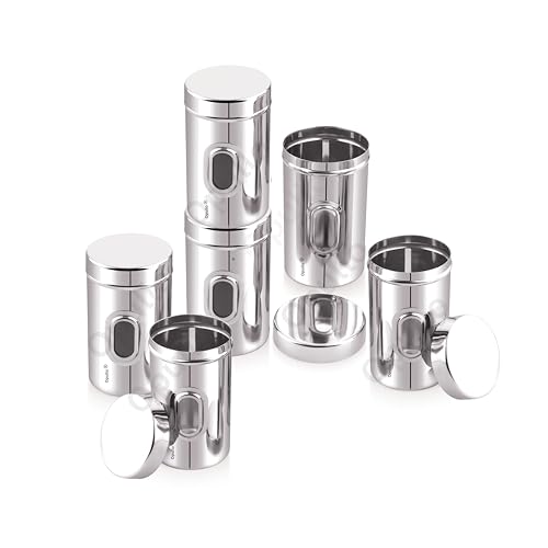 Image of Opullo See Through Containers | Small Steel Containers | Steel Container with Lid | Stainless Steel Slim Container | Ubha Dabba | Steel Airtight Container | 500 GMS | Pack of 6