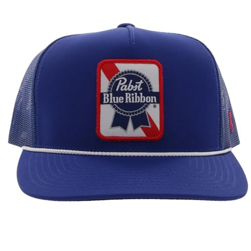 Image of HOOEY Officially Licensed Pabst Blue Ribbon One Size Fits All Adjustable Snapback Hat for Men and Women Mesh Back Trucker Hat