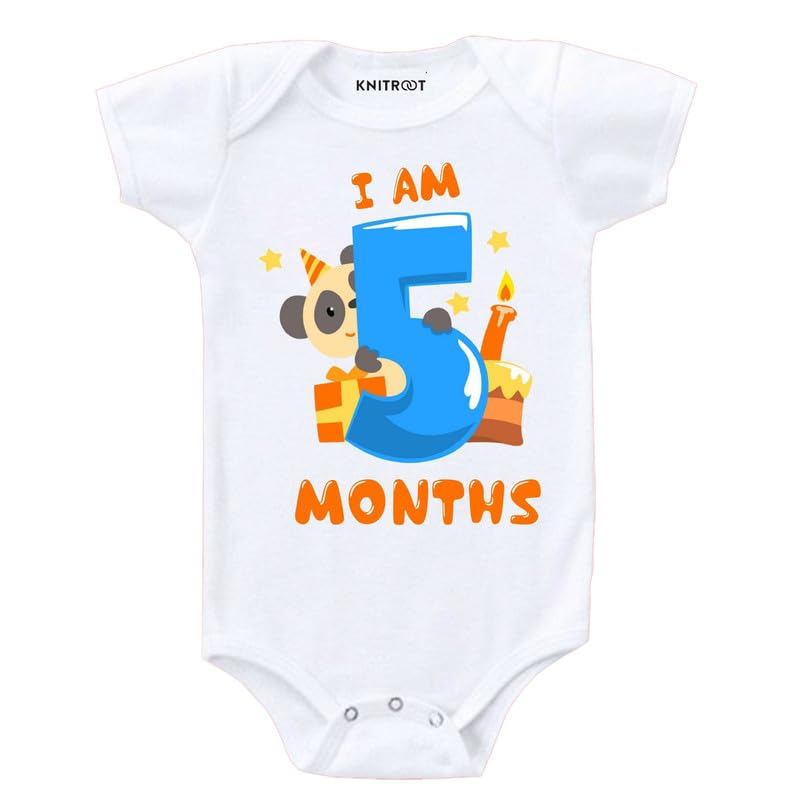 Image of KNITROOT Monthly Birthday Special Unisex Baby Romper Half Sleeve White Color