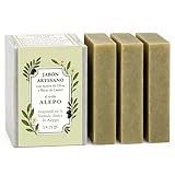 CABRERIZO SOAP JABON DE ALEPO NATURAL - Jabón de Alepo para pieles sensibles o Acné, Jabon Natural de Aceite de Oliva Español y Bayas de Laurel 3x75 g. Jabones Artesanales sin perfume ni aditivos